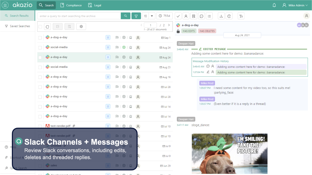 Slack channel conversation in Akazio Cloud Archive